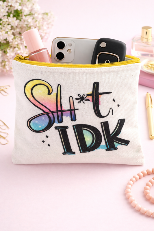 Sh*t IDK Makeup Bag – Funny Cosmetic Pouch | Travel Organizer | Pencil Case | Canvas Zipper Bag